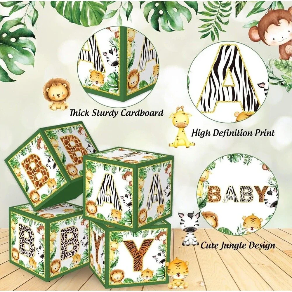 Bessmoso Jungle Baby Shower Blocks - 4‎ And Latex Balloons